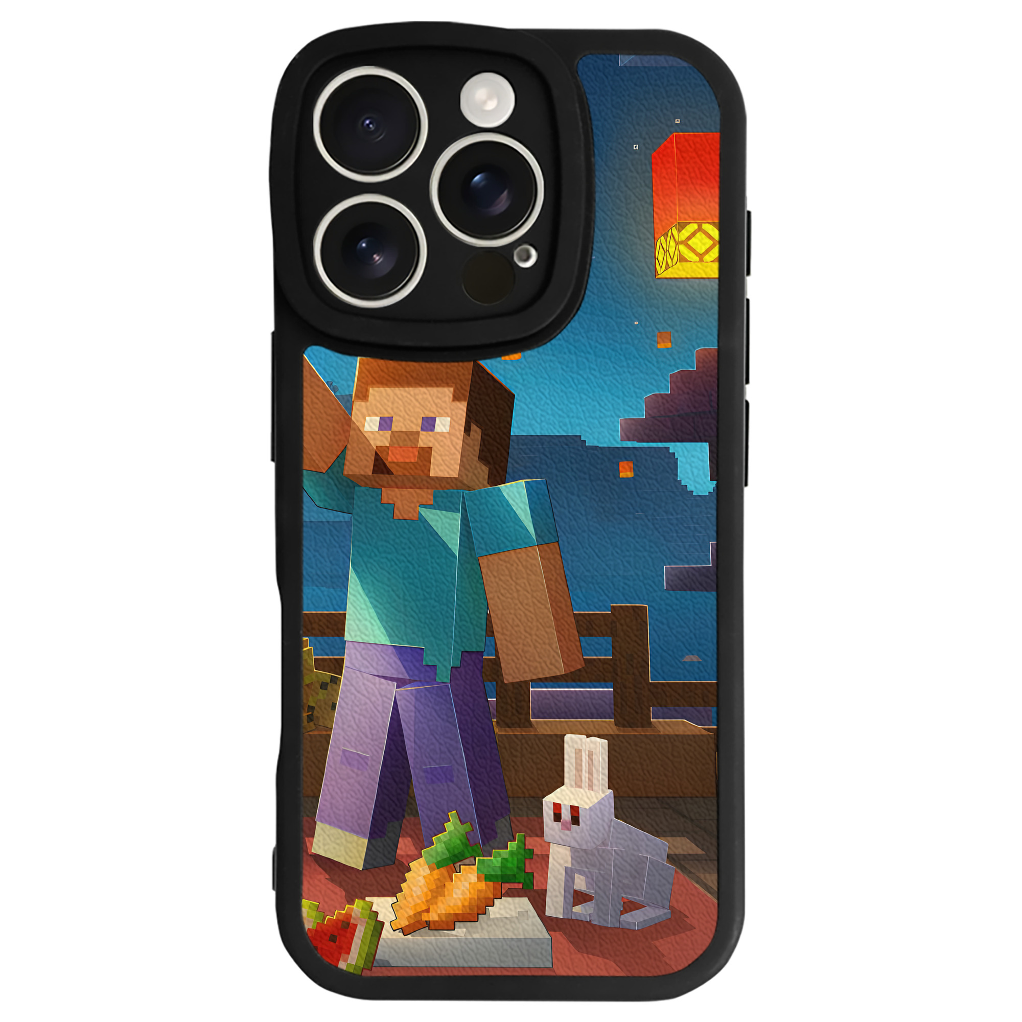 （画像用） マインクラフト ブロックの世界 Minecraft MC Block world 【iPhone 16シリーズ対応】シリコンスマホケース（レザー調） 材質：シリコン